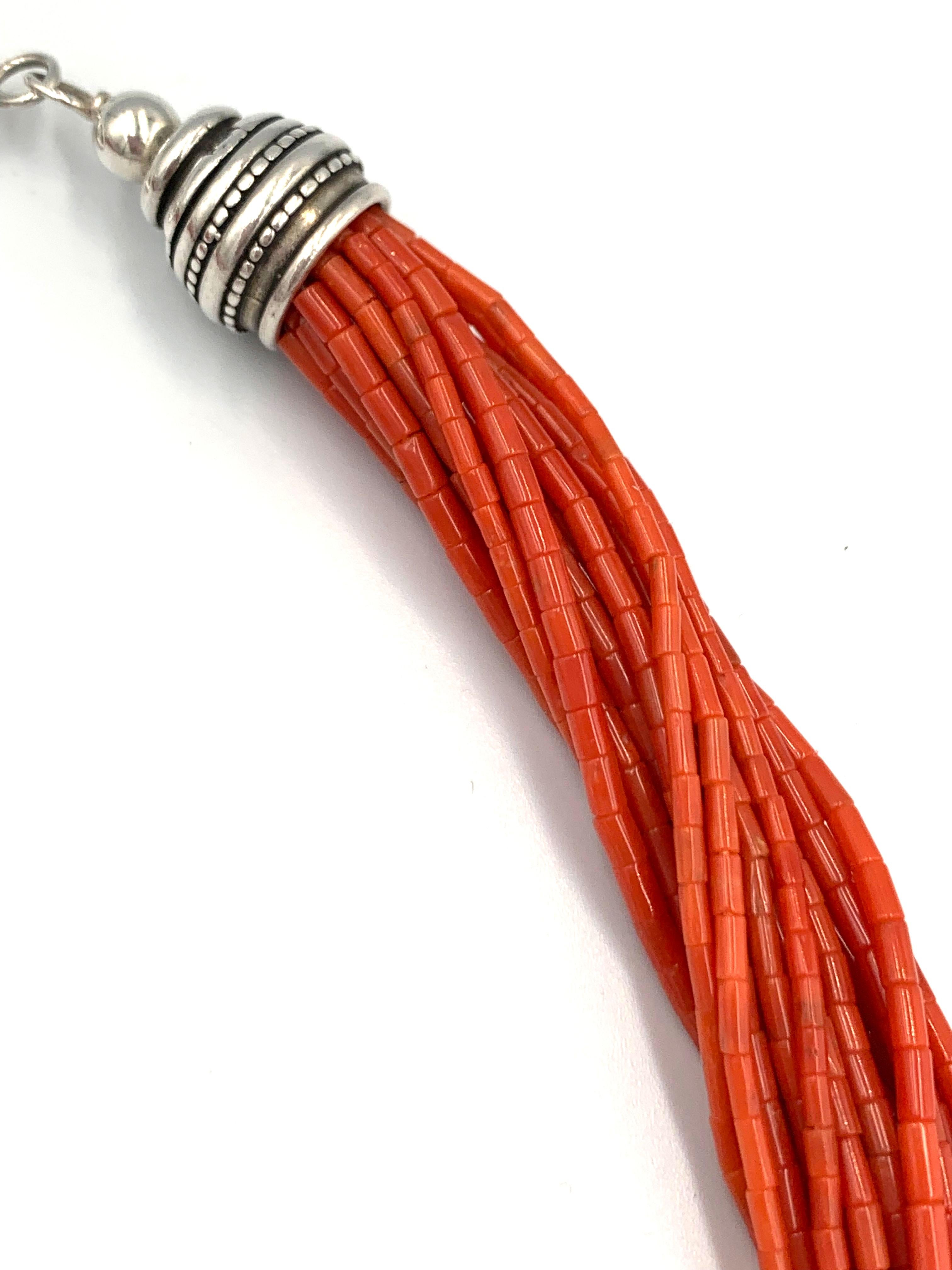 Native American 20-Strand Mediterranean Coral Beaded Necklace For Sale 5