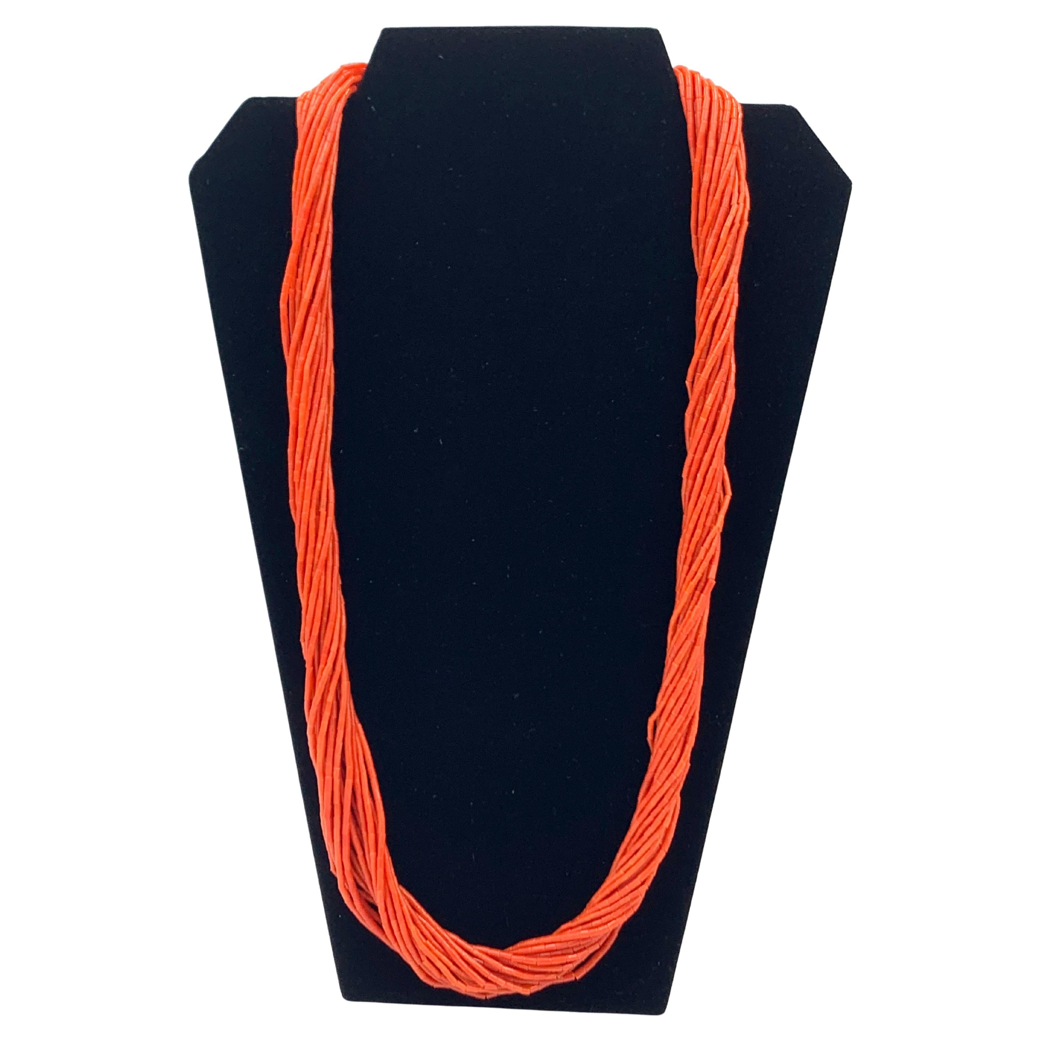 Collana di perline di corallo mediterraneo a 20 fili dei nativi americani