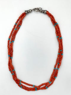 Native American 3-Strand Mediterranean Coral Beaded Necklace