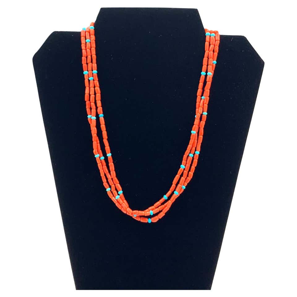 Navajo Beaded Coral Necklace For Sale at 1stDibs