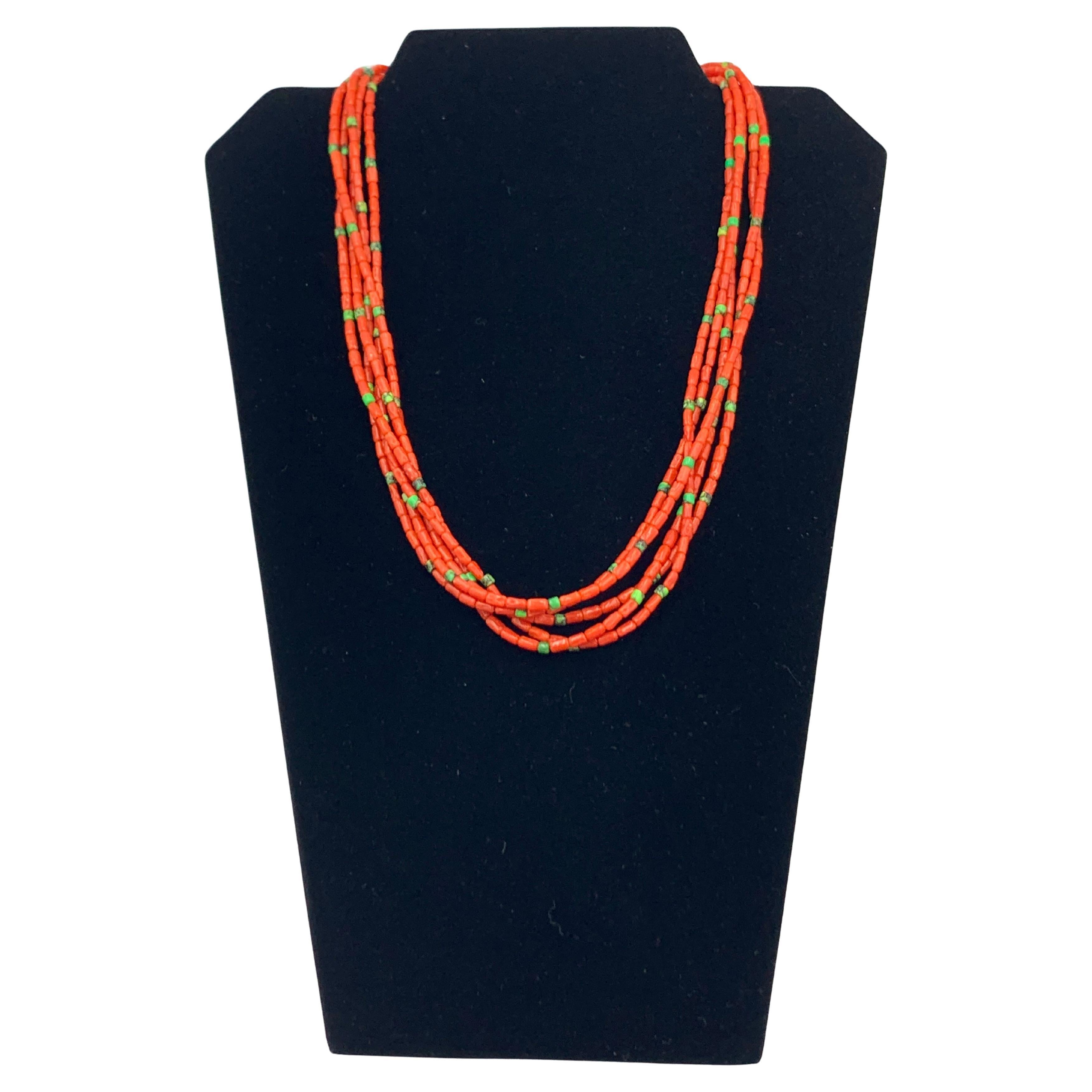 Native American 5-Strand Mittelmeer Korallen Perlenkette