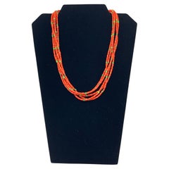 Collana di perline di corallo mediterraneo a 5 fili dei nativi americani