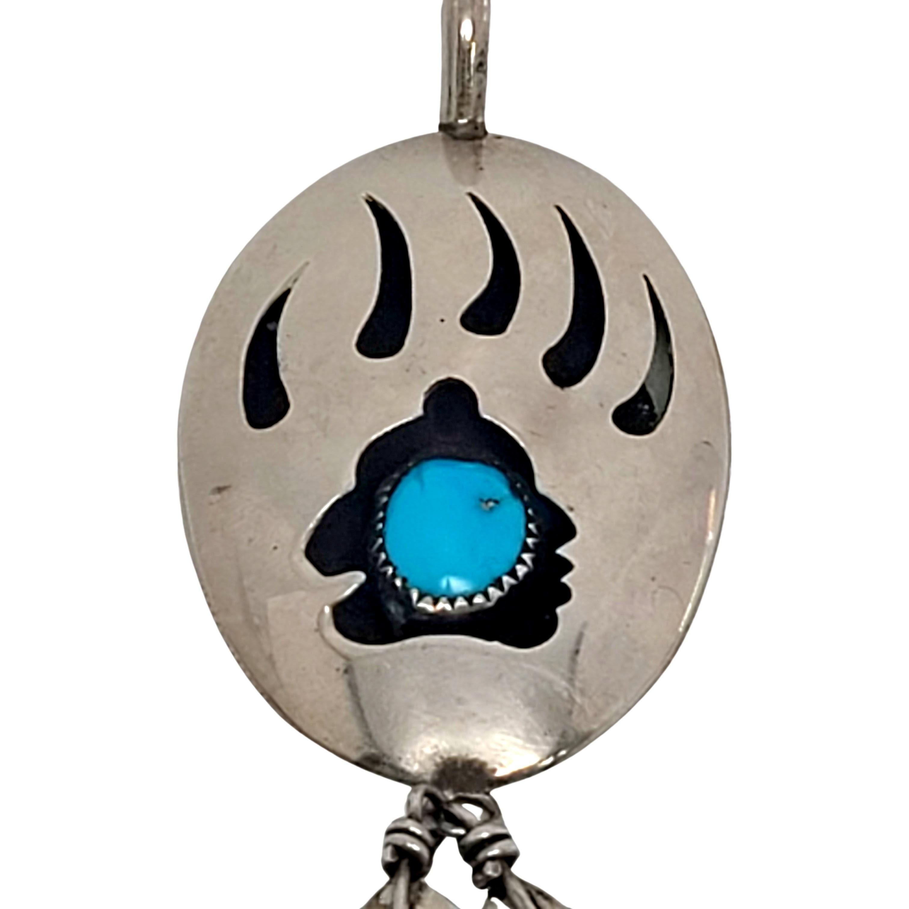 Colgante colgante de pluma de pata de oso Jensen Nativo Americano de plata esterlina y turquesa en Bueno estado para la venta en Washington Depot, CT