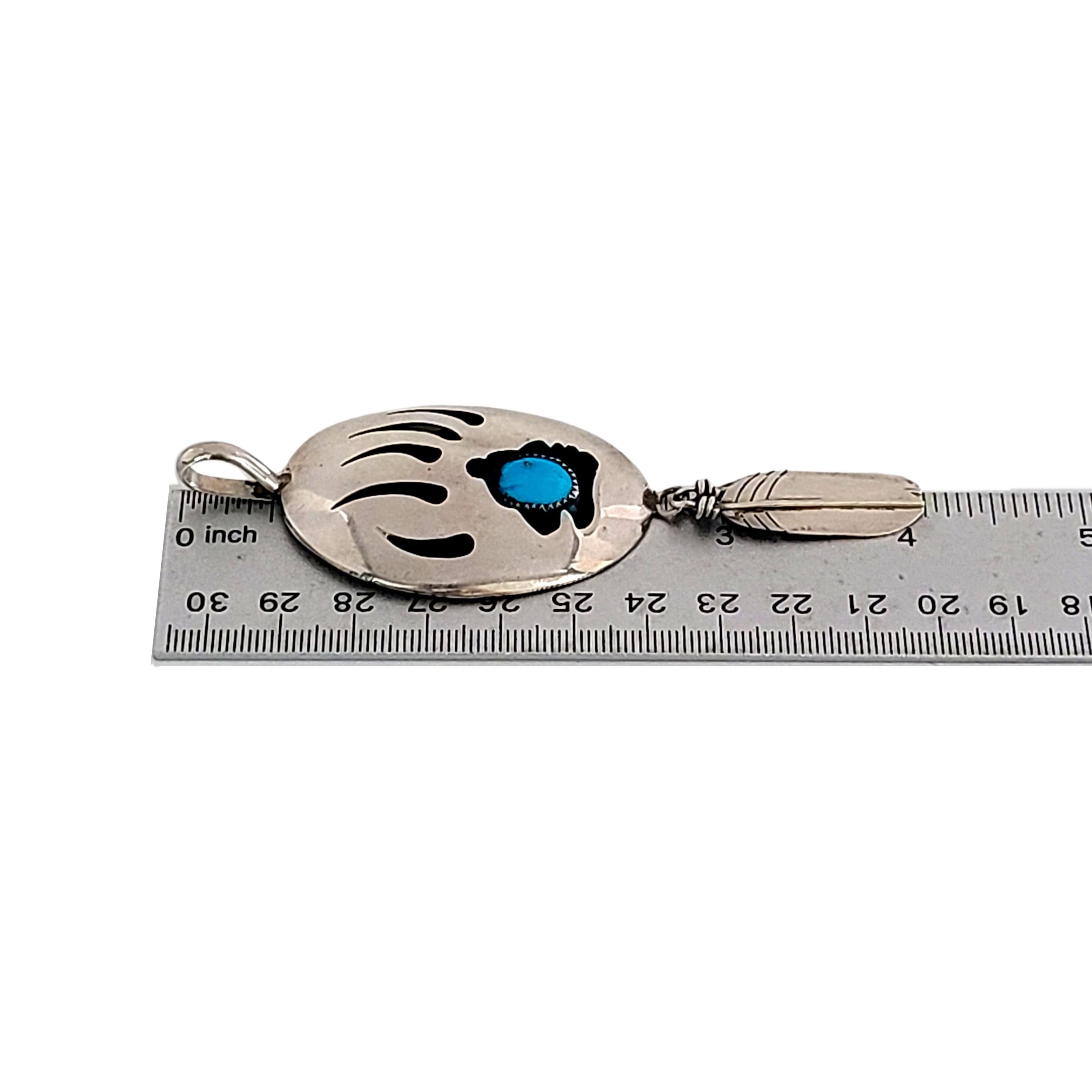 Colgante colgante de pluma de pata de oso Jensen Nativo Americano de plata esterlina y turquesa en venta 2