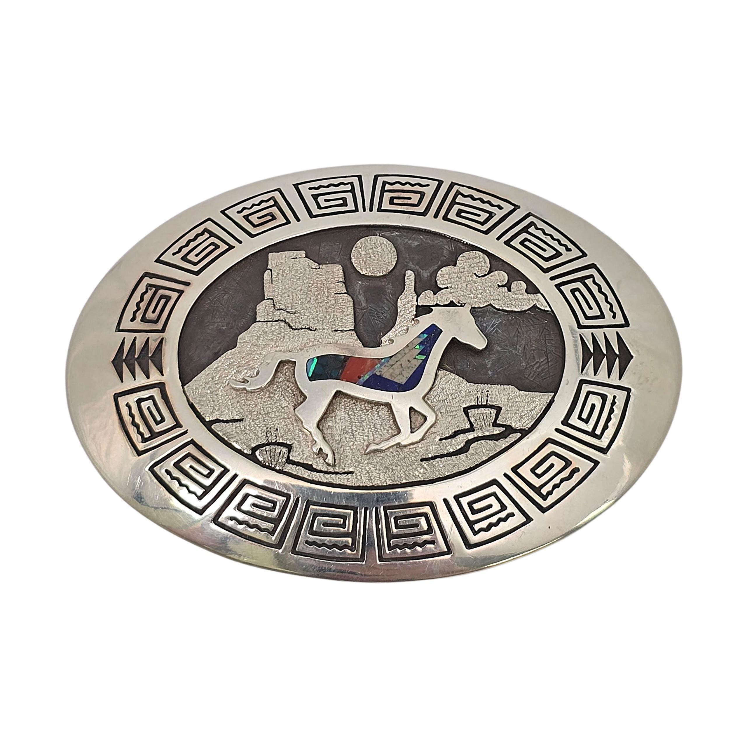 Native American Abraham Begay Sterling Silver MultiStone Inlay Belt Buckle 23600