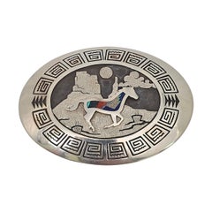 Native American Abraham Begay Sterling Silver MultiStone Inlay Belt Buckle 23600