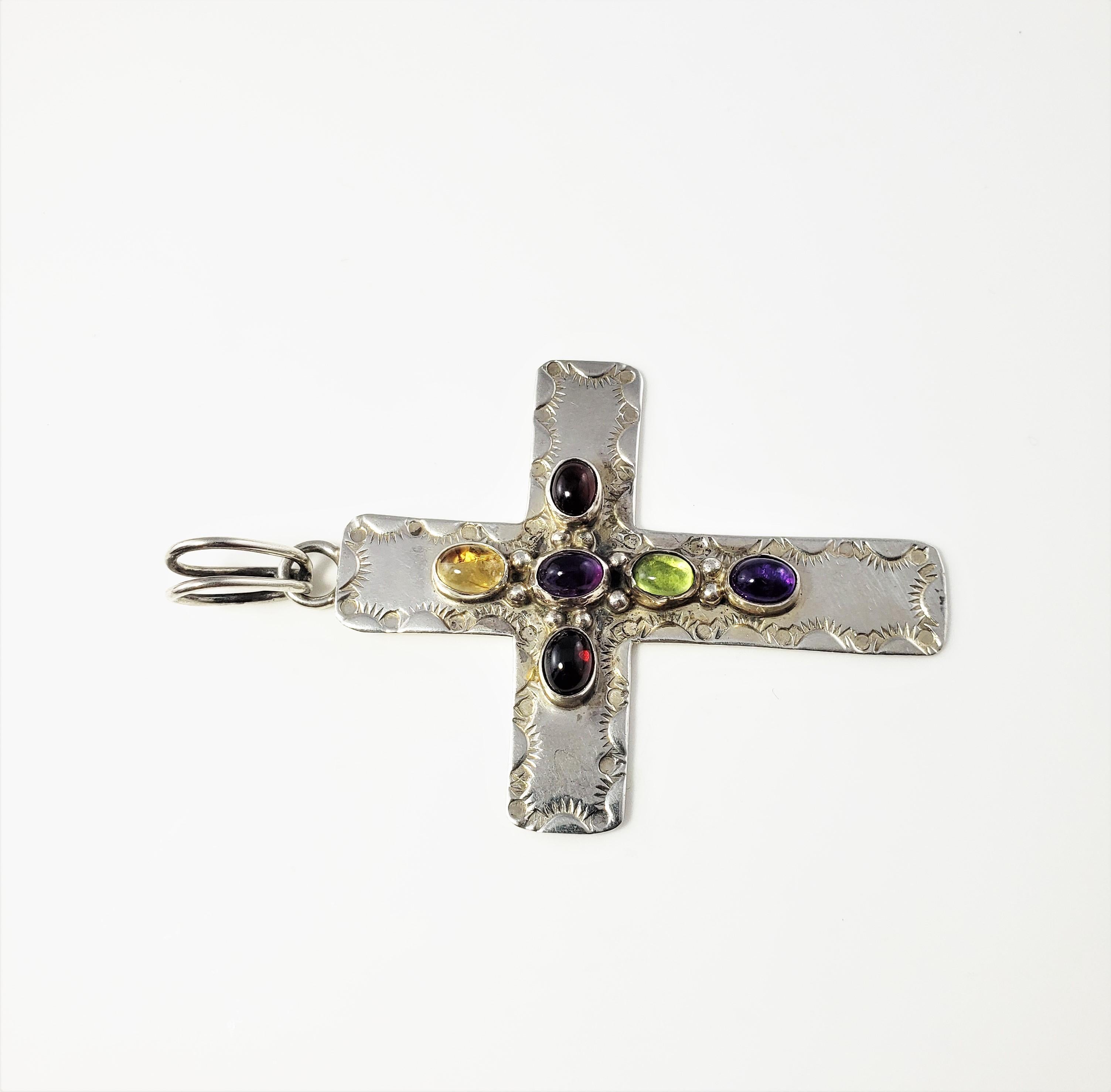 Cabochon Native American AC Sterling Silver Multi-Stone Cross Pendant