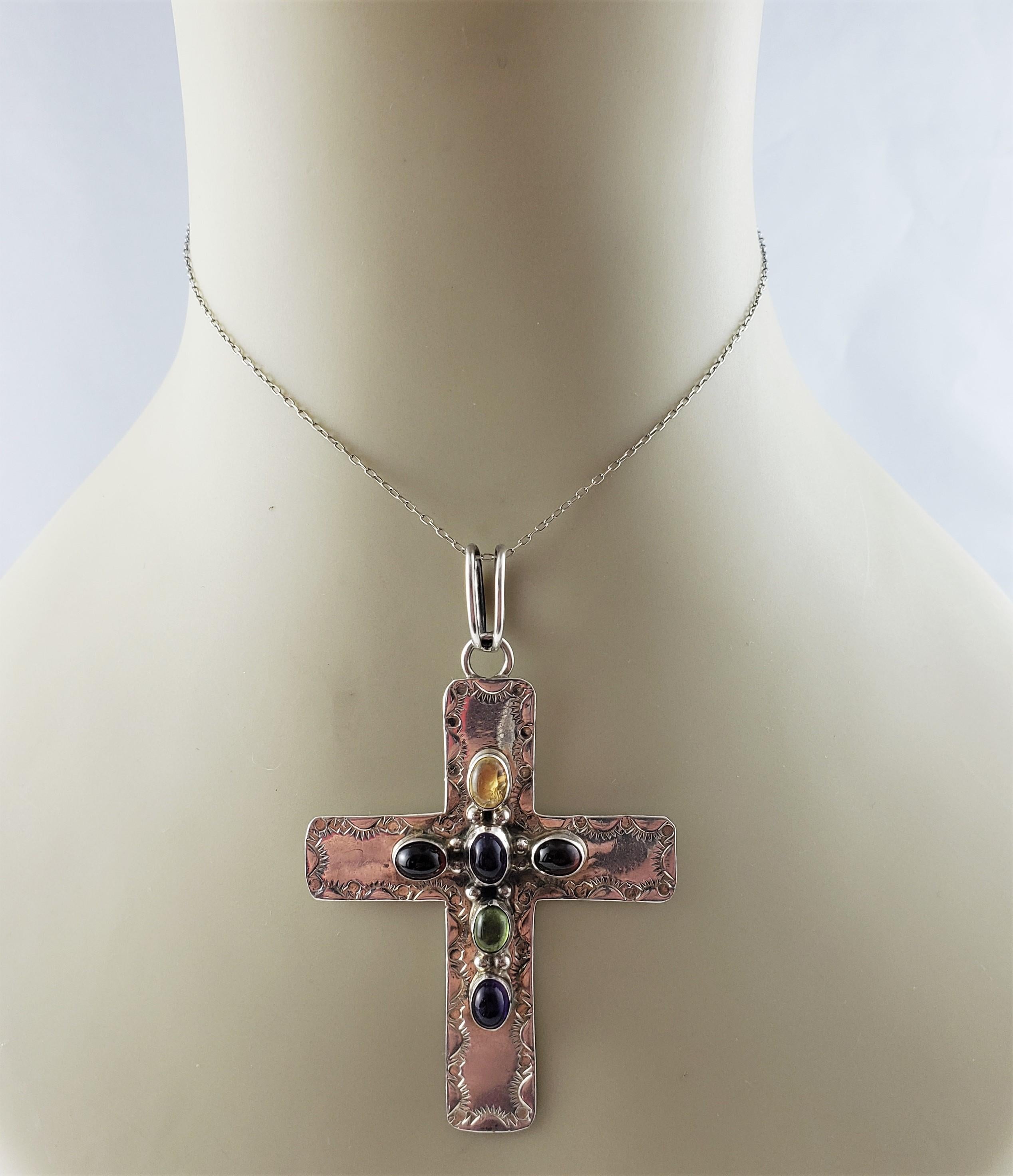 Native American AC Sterling Silver Multi-Stone Cross Pendant 2