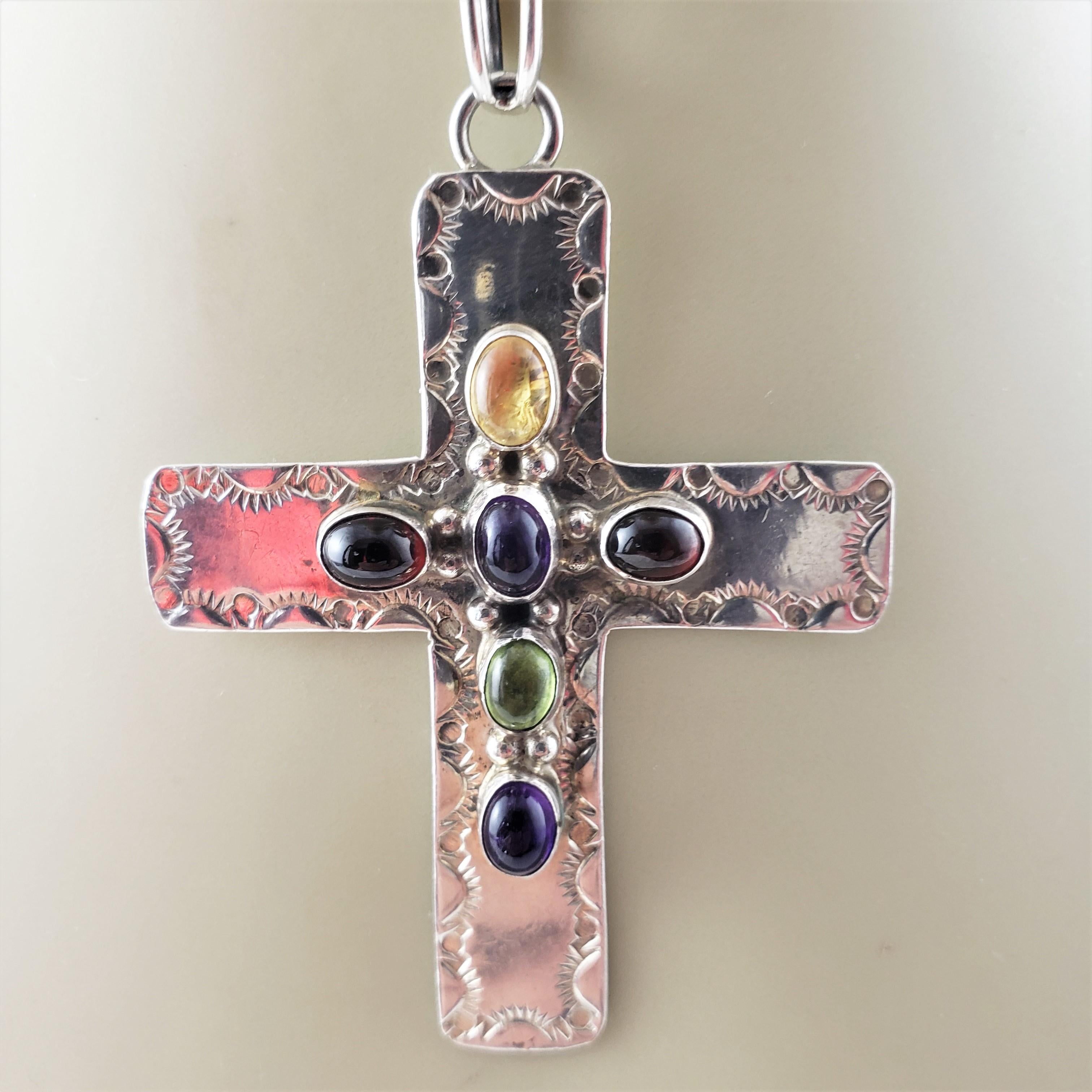 Native American AC Sterling Silver Multi-Stone Cross Pendant 3
