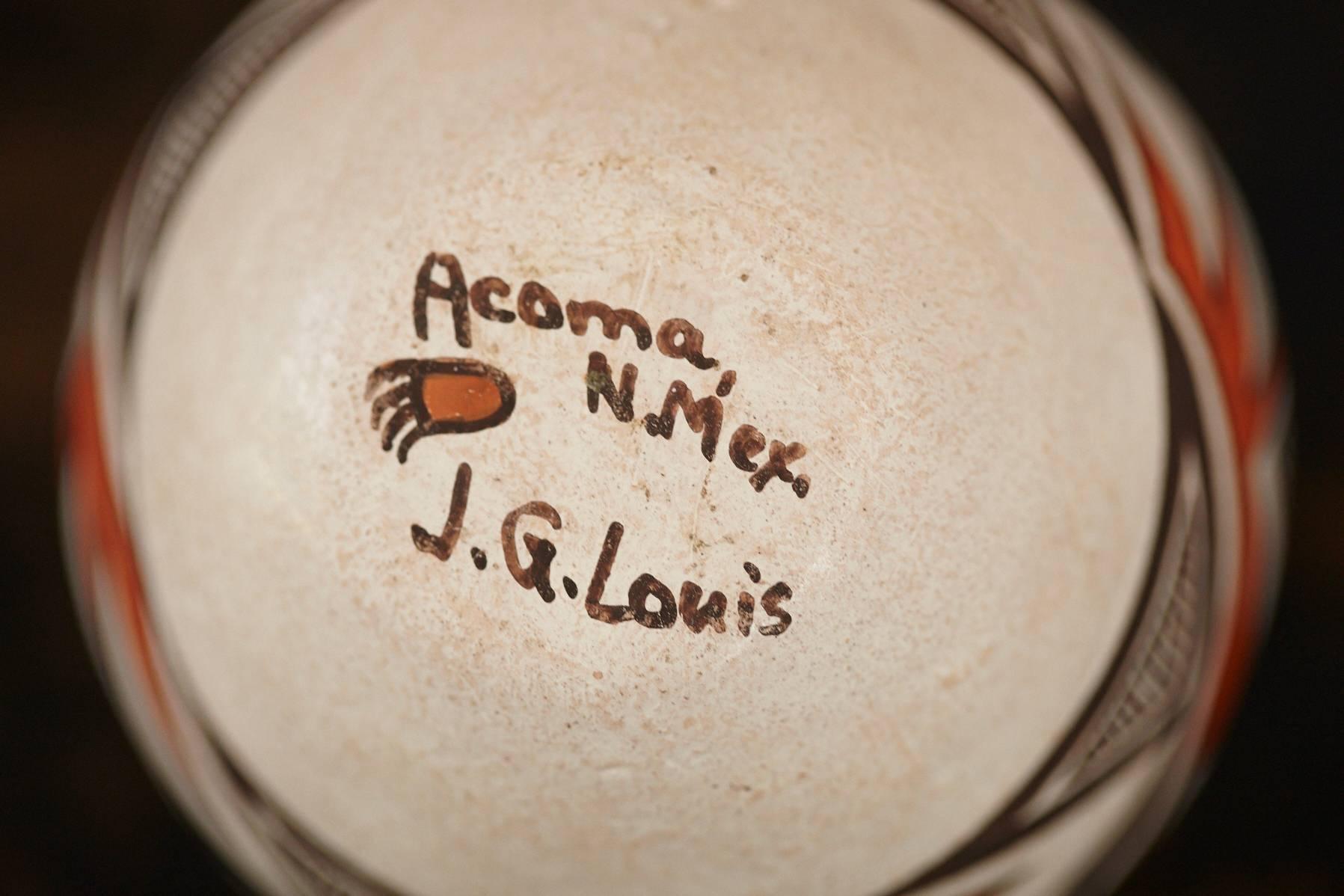Native American Acoma Earthenware Polychromed Jar by J.G. Louis, circa 1970s 4