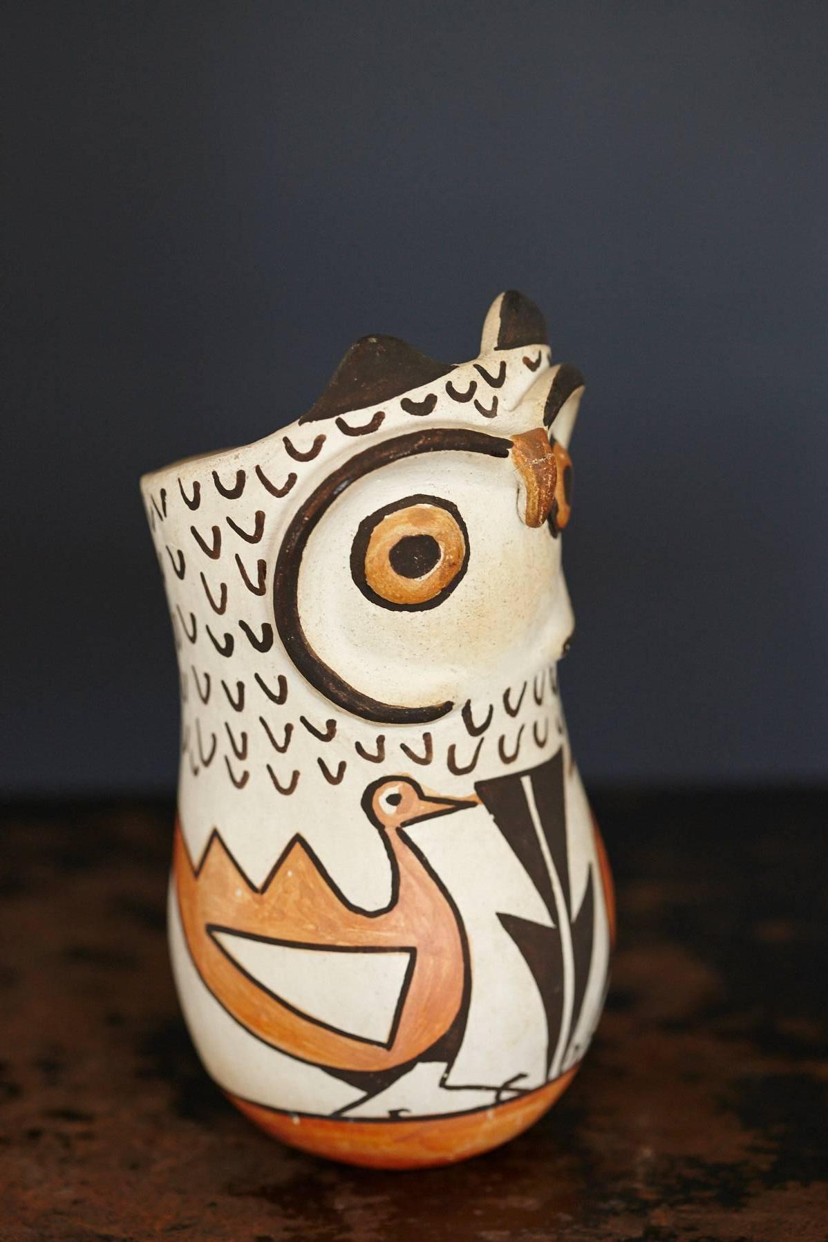 Earthenware Native American Acoma Polychromed Owl Jar by Frances Torivio, circa 1960s