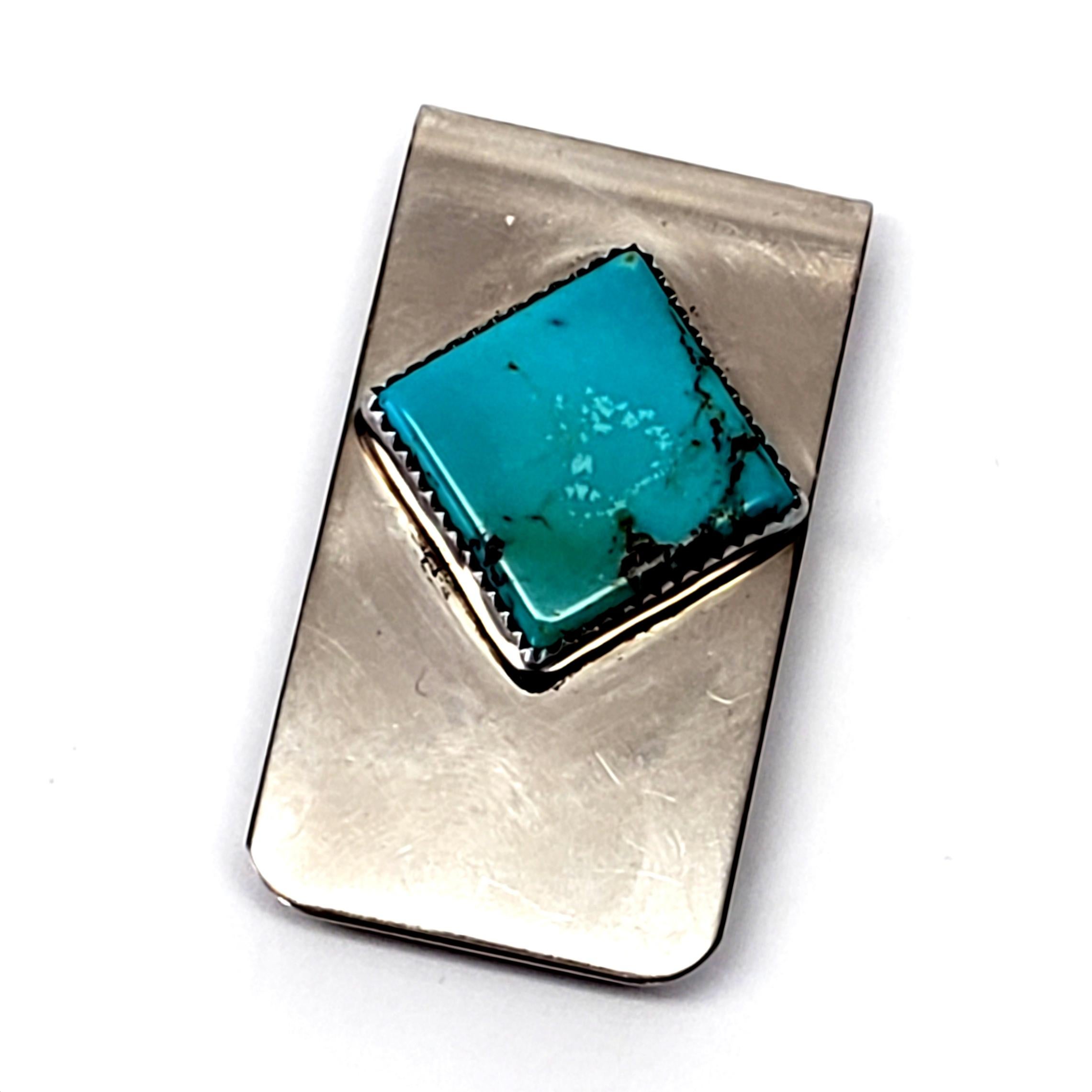 Native American Alison Tohee Sterling Silver Turquoise Money Clip In Good Condition In Washington Depot, CT