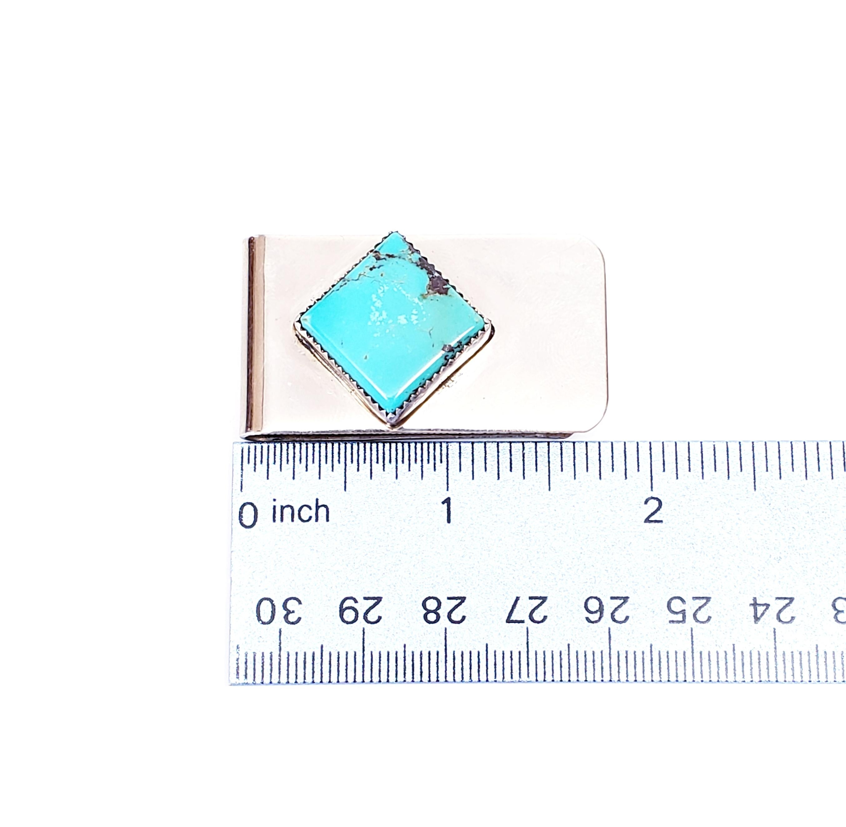 Native American Alison Tohee Sterling Silver Turquoise Money Clip 1