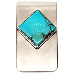 Vintage Native American Alison Tohee Sterling Silver Turquoise Money Clip