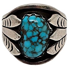 Vintage Native American Allen Pooyouma Sterling Silver Turquoise Ring Size 12 3/4 #19111