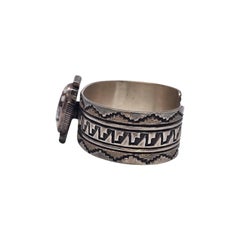 Native American Alvin Monte Sterling Silver White Turquoise Cuff Bracelet #18188