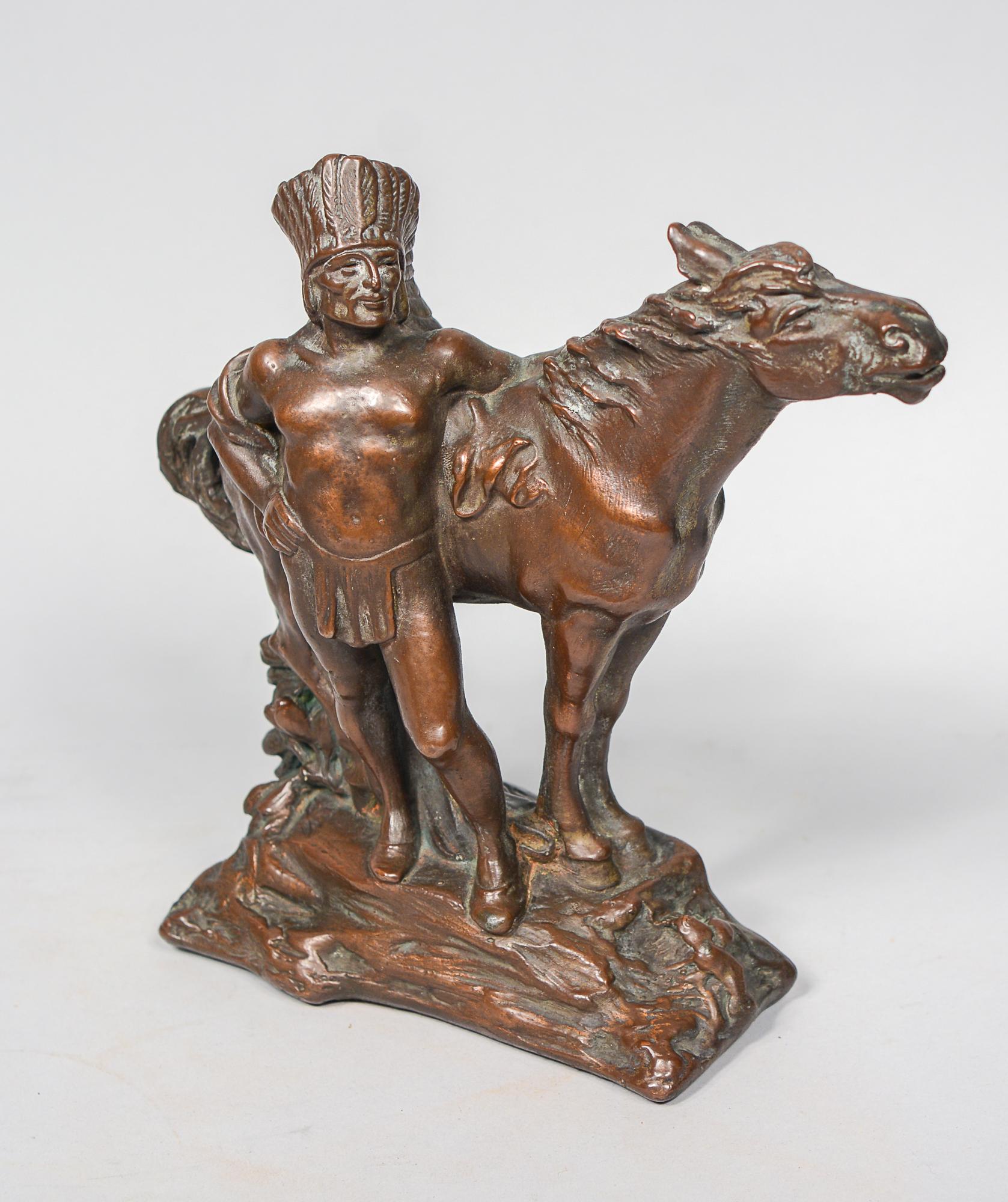 20ième siècle Serre-livres en bronze pour chevaux et Amérindiens par Armor Bronze Corporation en vente