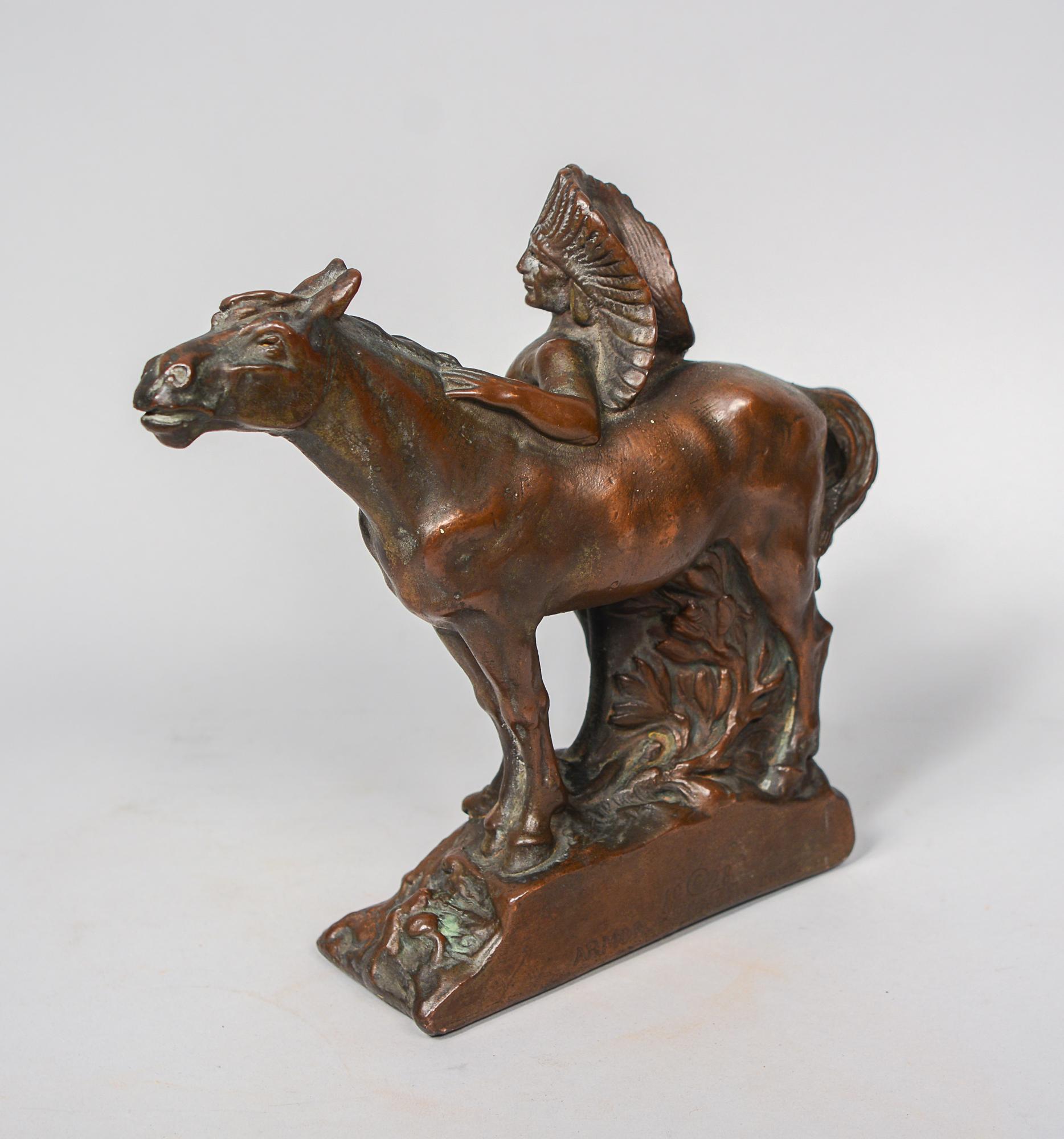 Serre-livres en bronze pour chevaux et Amérindiens par Armor Bronze Corporation en vente 1