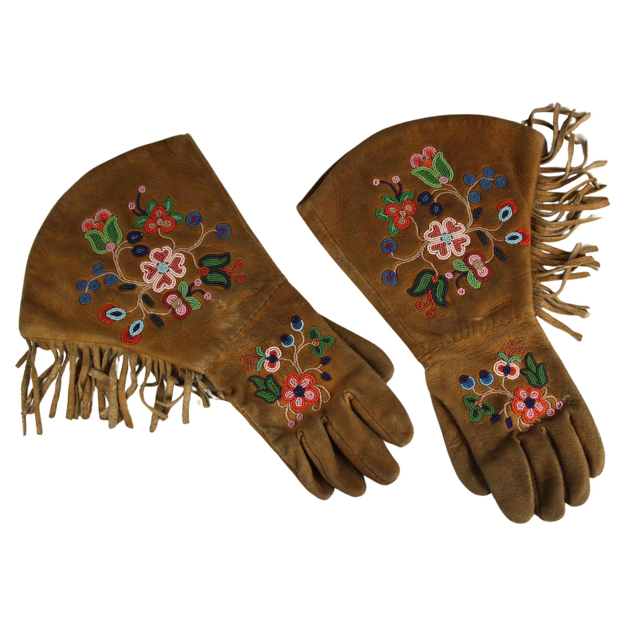 Native American Antique Beaded Gauntlets Indian Beadwork For Sale
