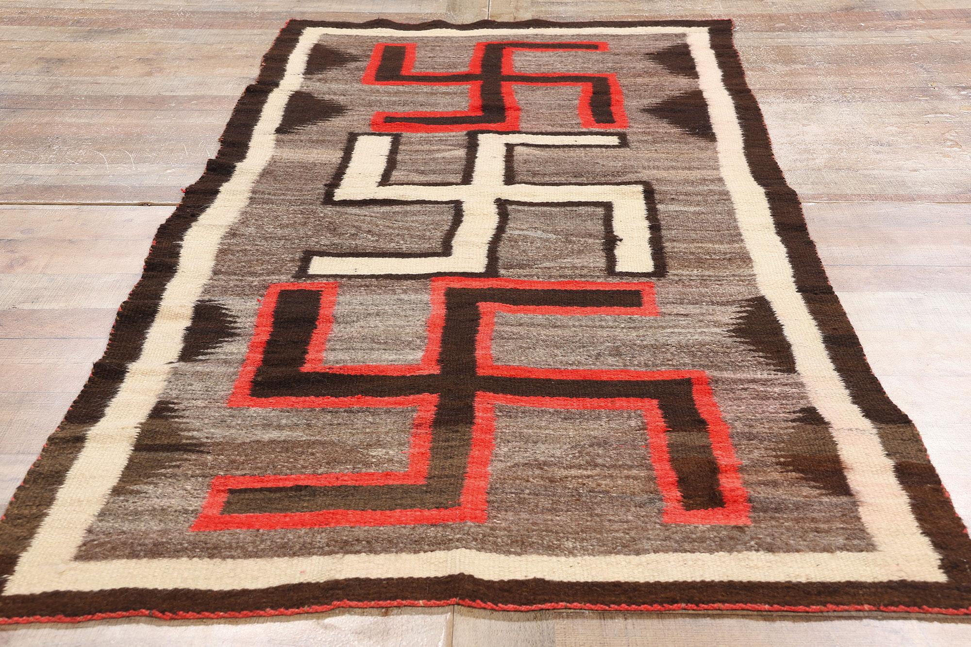 Laine Tapis amérindien ancien de style Navajo en cristal tourbillonnant, 03'04 x 07'10 en vente