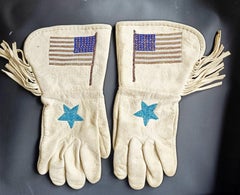 Native American Antique embroidered Gauntlets Indian Beadwork