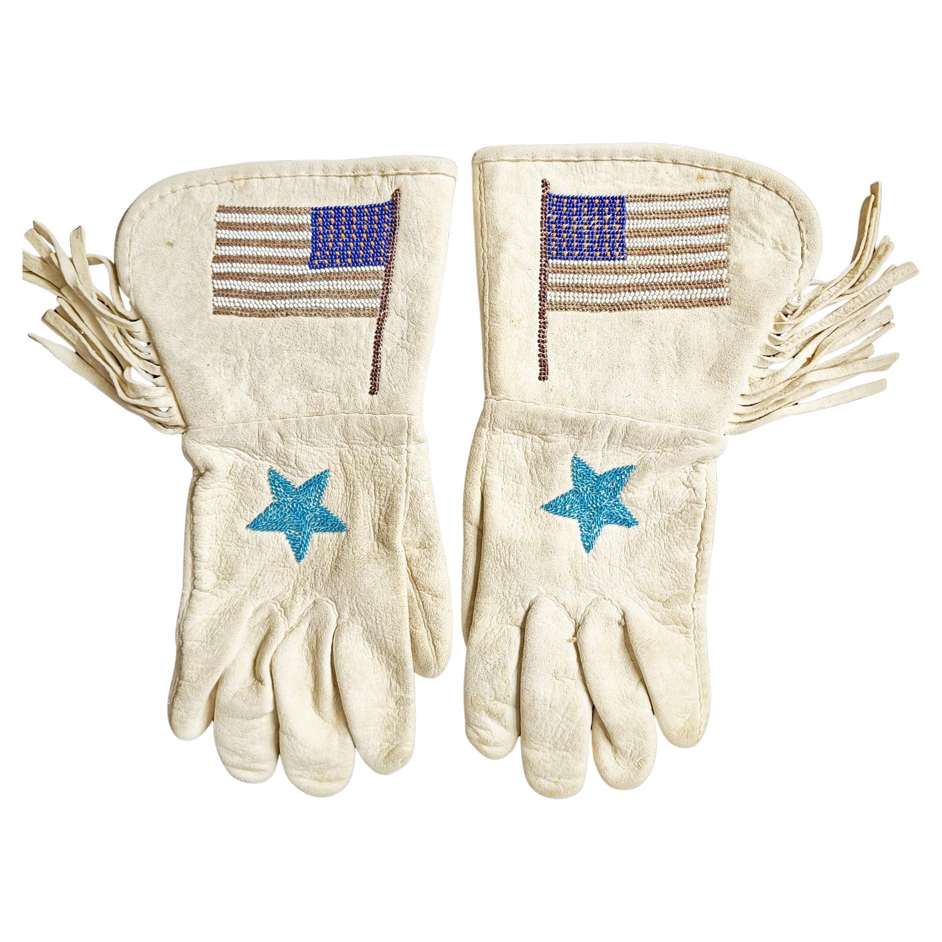 Native American Antique embroidered Gauntlets Indian Beadwork