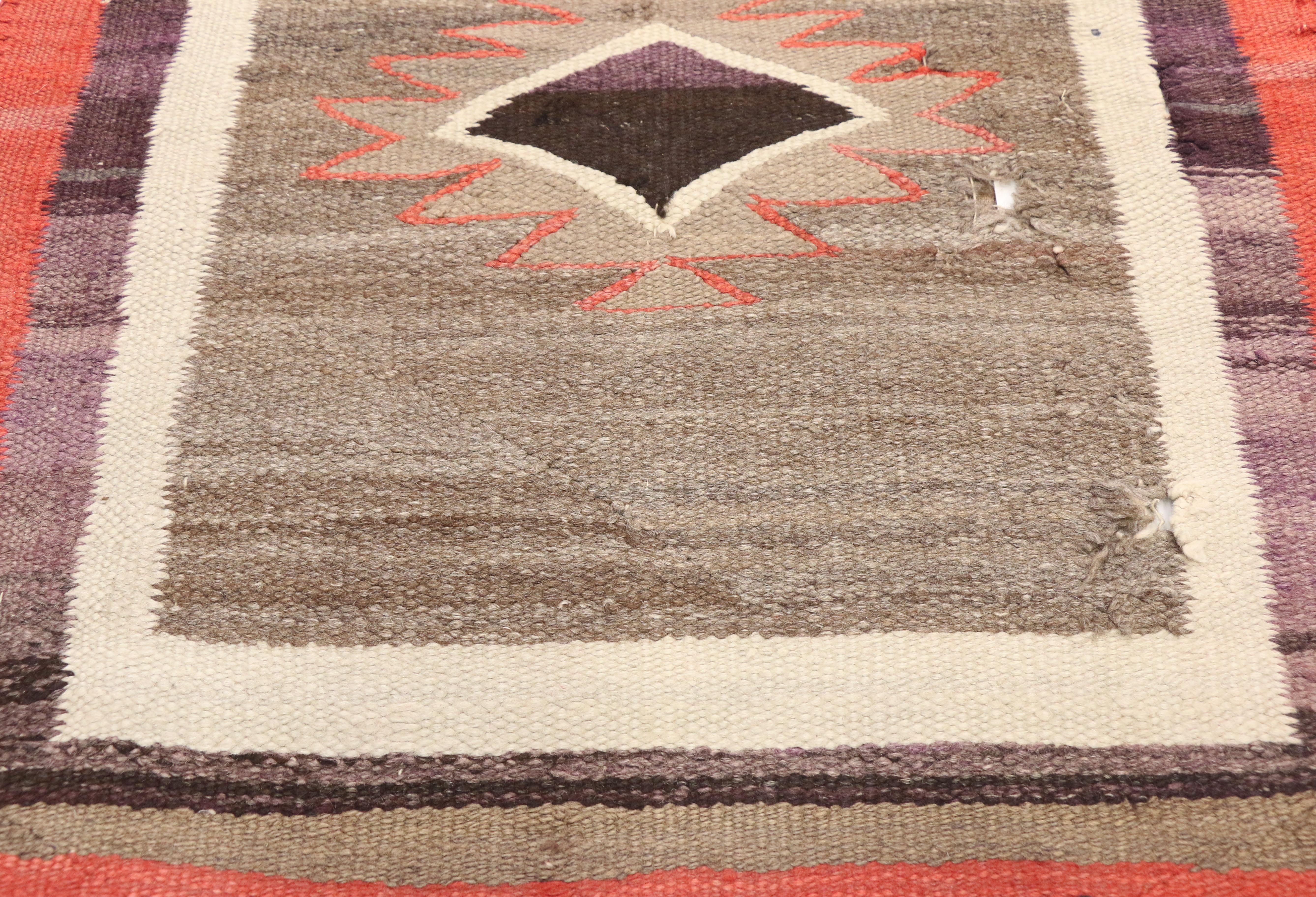Hand-Woven Native American Antique Indian Navajo Kilim Rug with Southwest Style