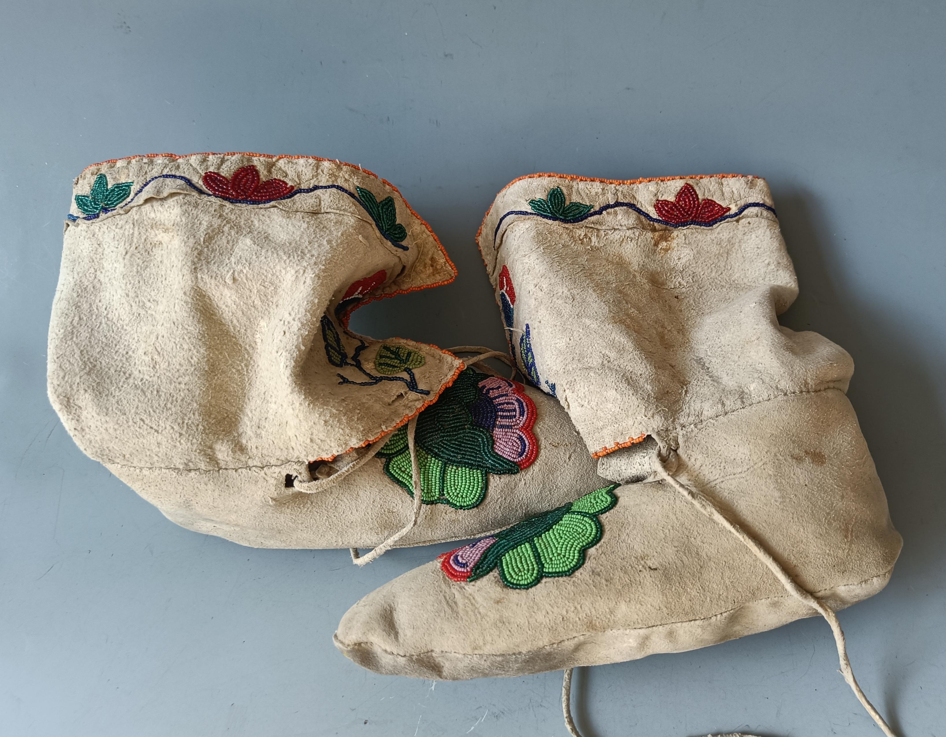 Woven Native American Antique Iroquois Beaded Moccasins