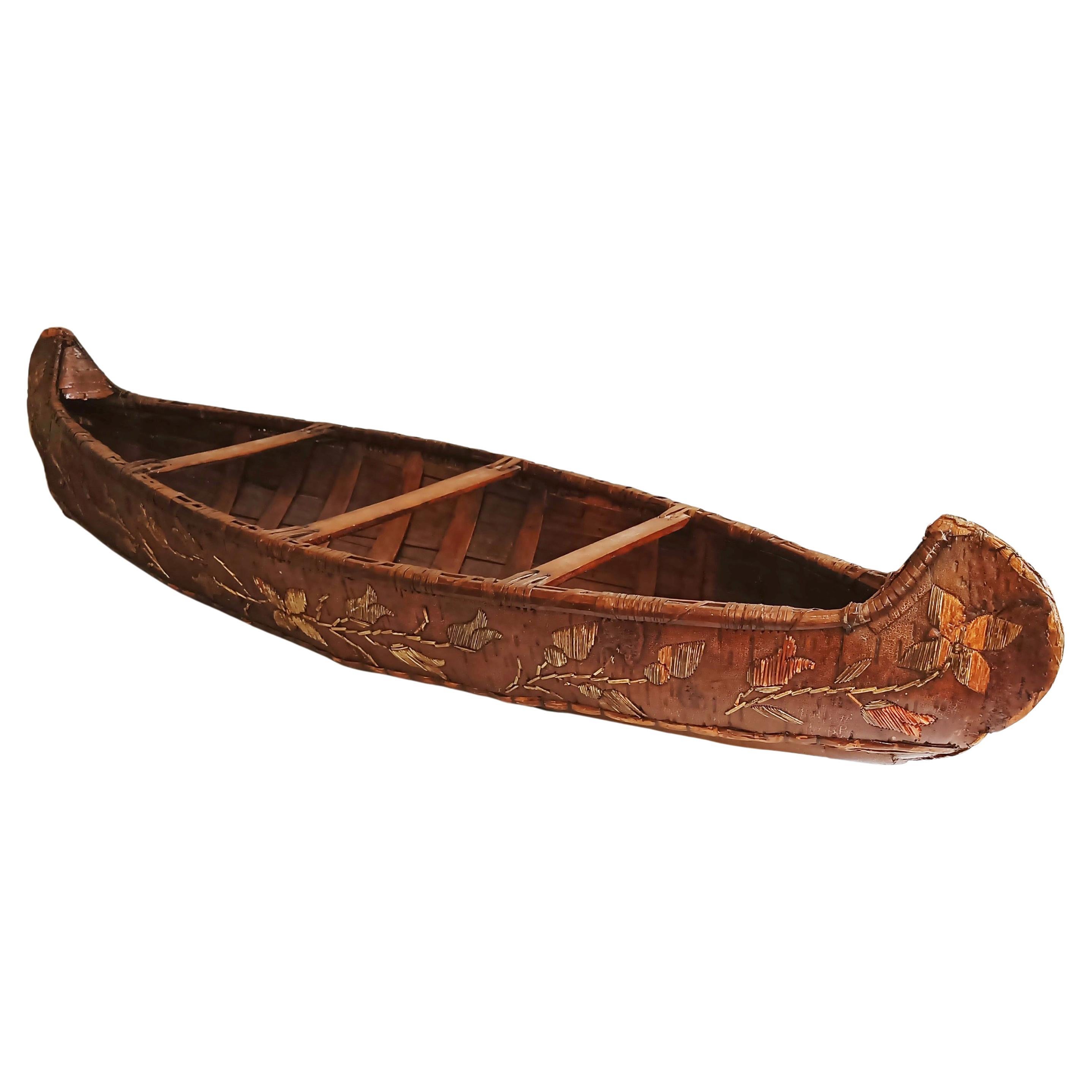 Antike, große Micmac-Modell, Birkenbark, amerikanische Ureinwohner, antik  Kanus-Holzland C 1850