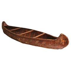 Native American Antique Large Micmac model Birch Bark  canoe Woodlands C 1850