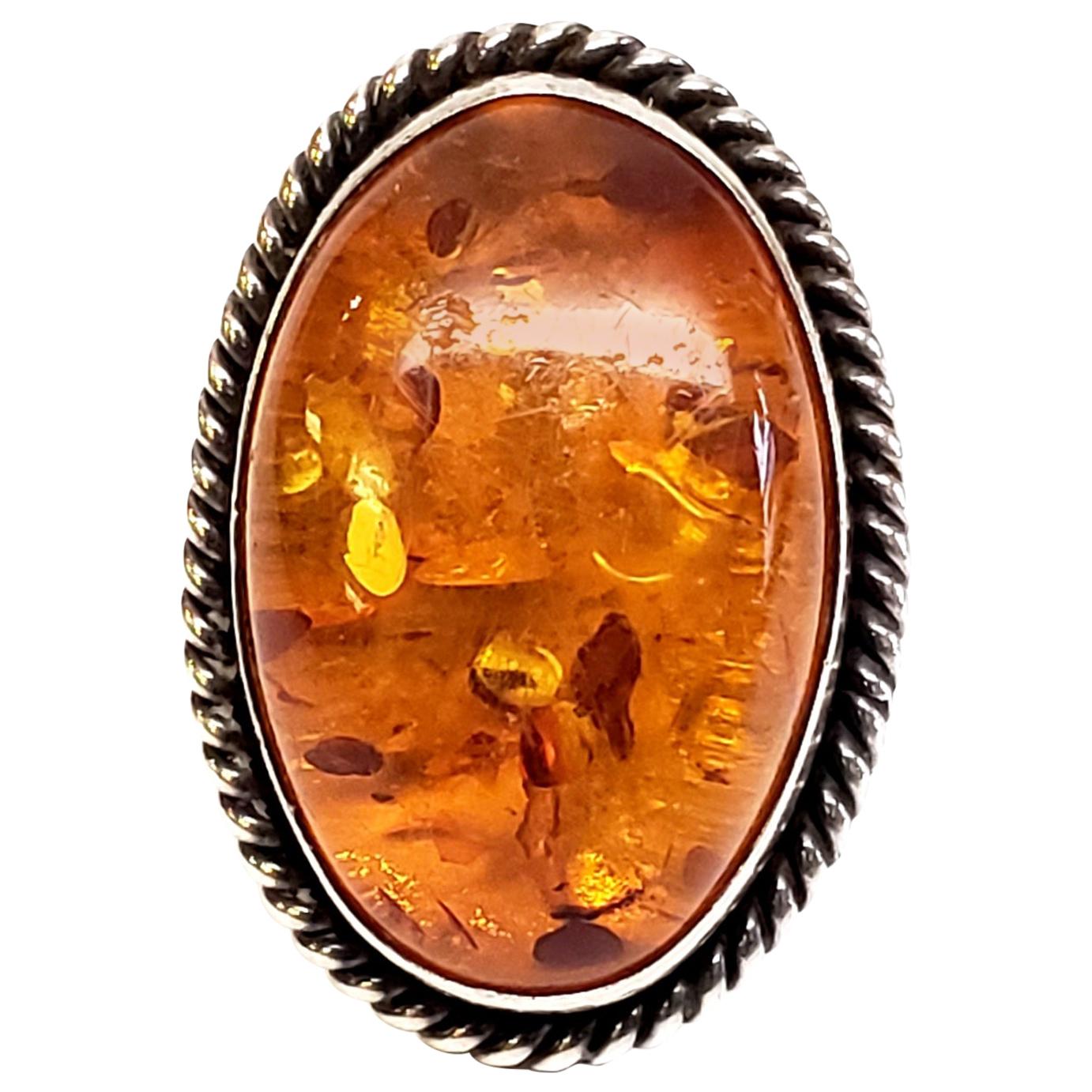 Native American Artie Yellow Horse Sterling Silver and Amber Ring