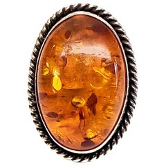 Native American Artie Yellow Horse Sterling Silver and Amber Ring