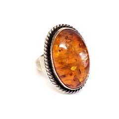 Native American Artie Yellow Horse Sterling Silver and Amber Ring