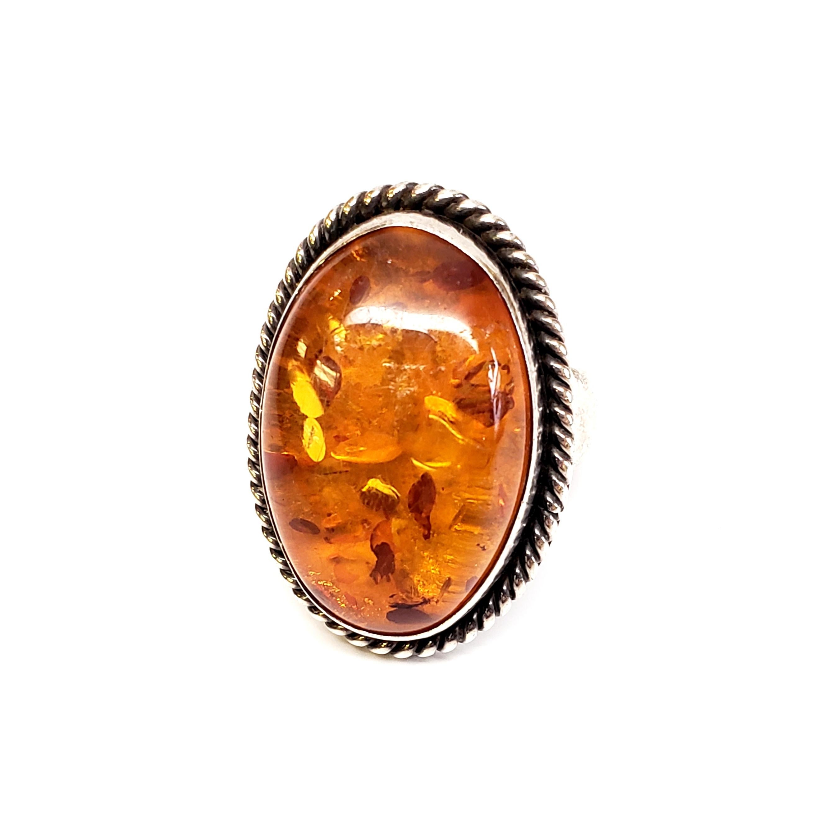 Native American Artie Yellow Horse Sterling Silver and Amber Ring In Good Condition In Washington Depot, CT