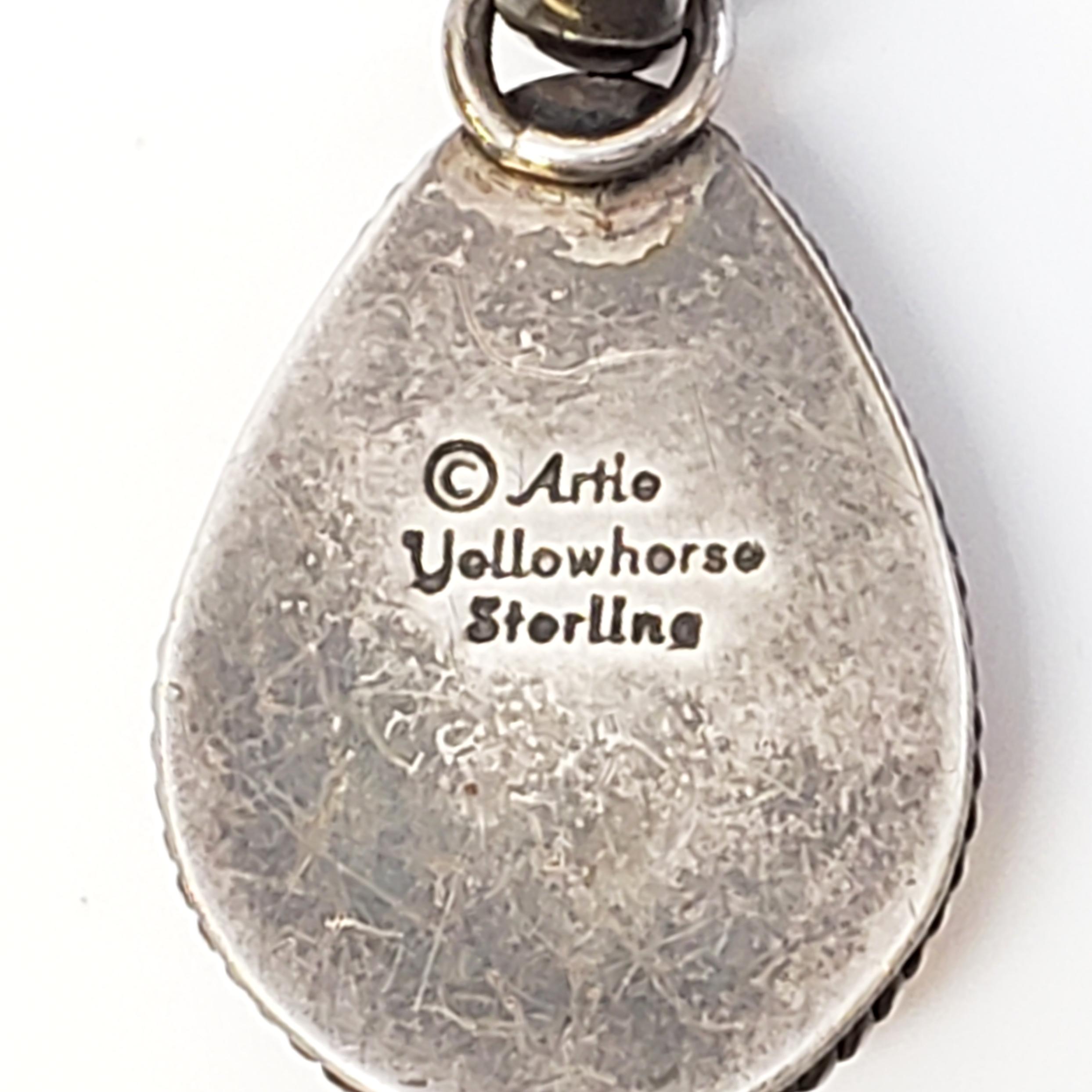 Round Cut Native American Artie Yellowhorse Sterling Silver and Amber Pendant