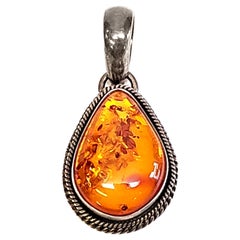 Vintage Native American Artie Yellowhorse Sterling Silver and Amber Pendant