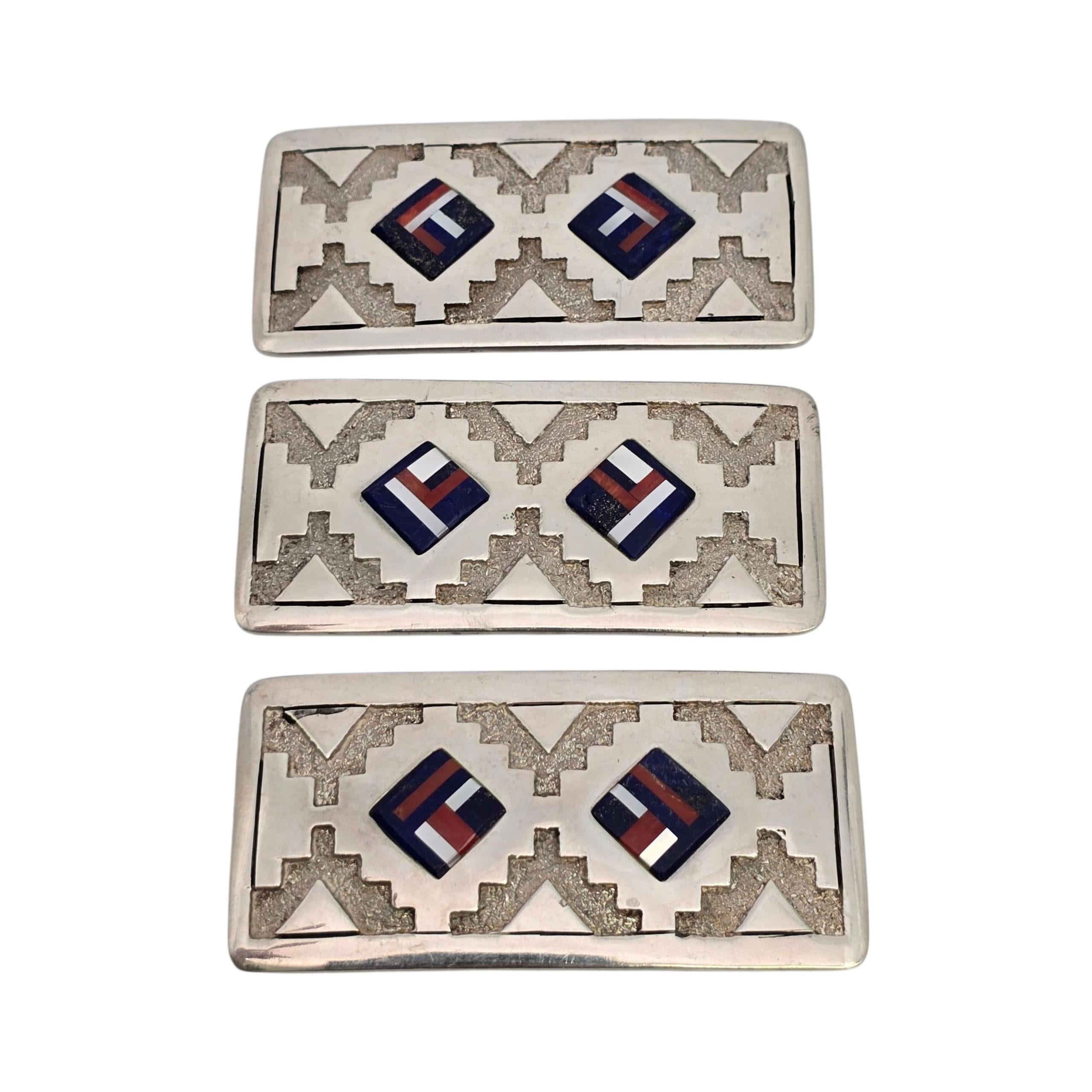 Native American A Stone Sterling Silver Inlay Belt Buckle & Conchos #23616 Bon état - En vente à Washington Depot, CT