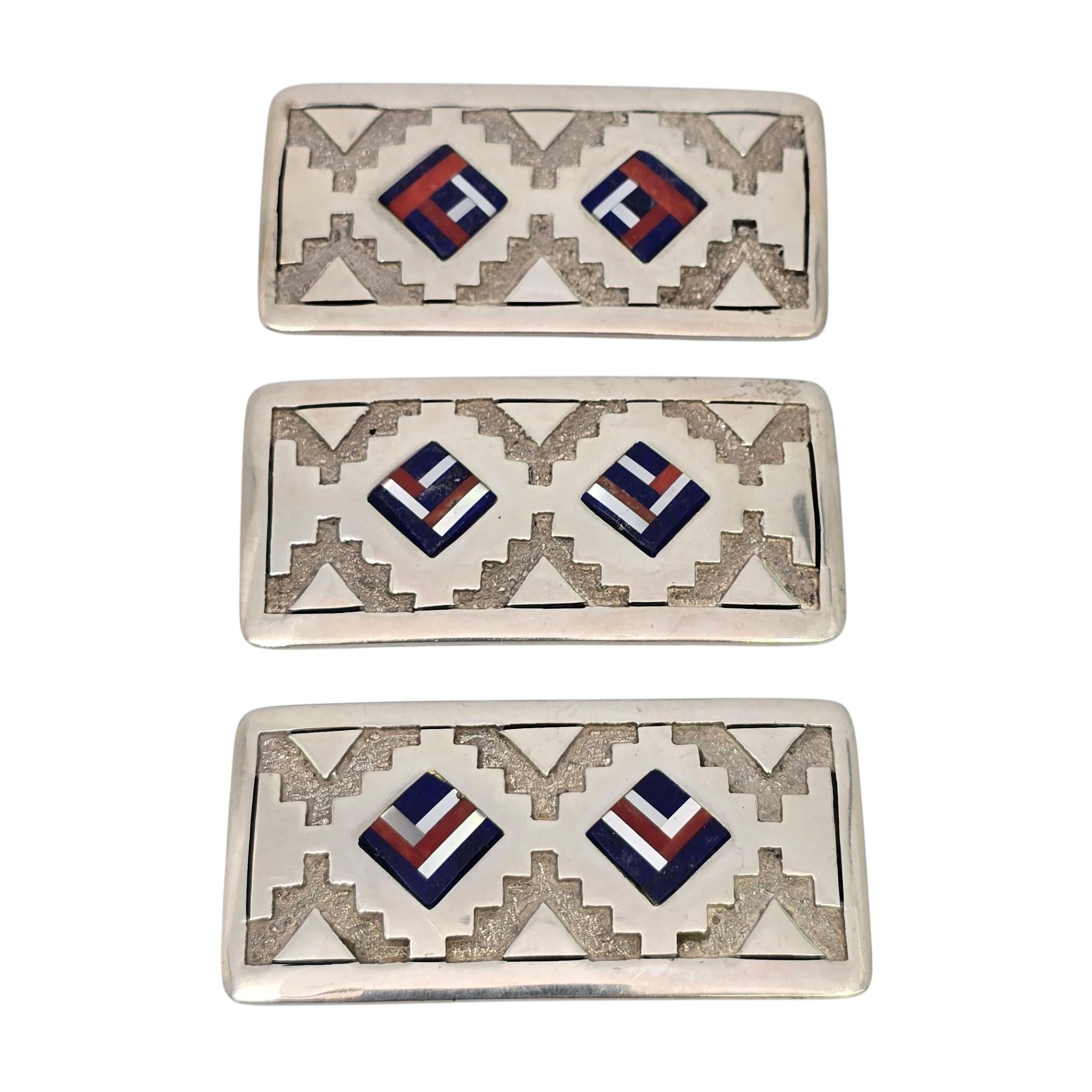 Native American A Stone Sterling Silver Inlay Belt Buckle & Conchos #23616 Unisexe en vente