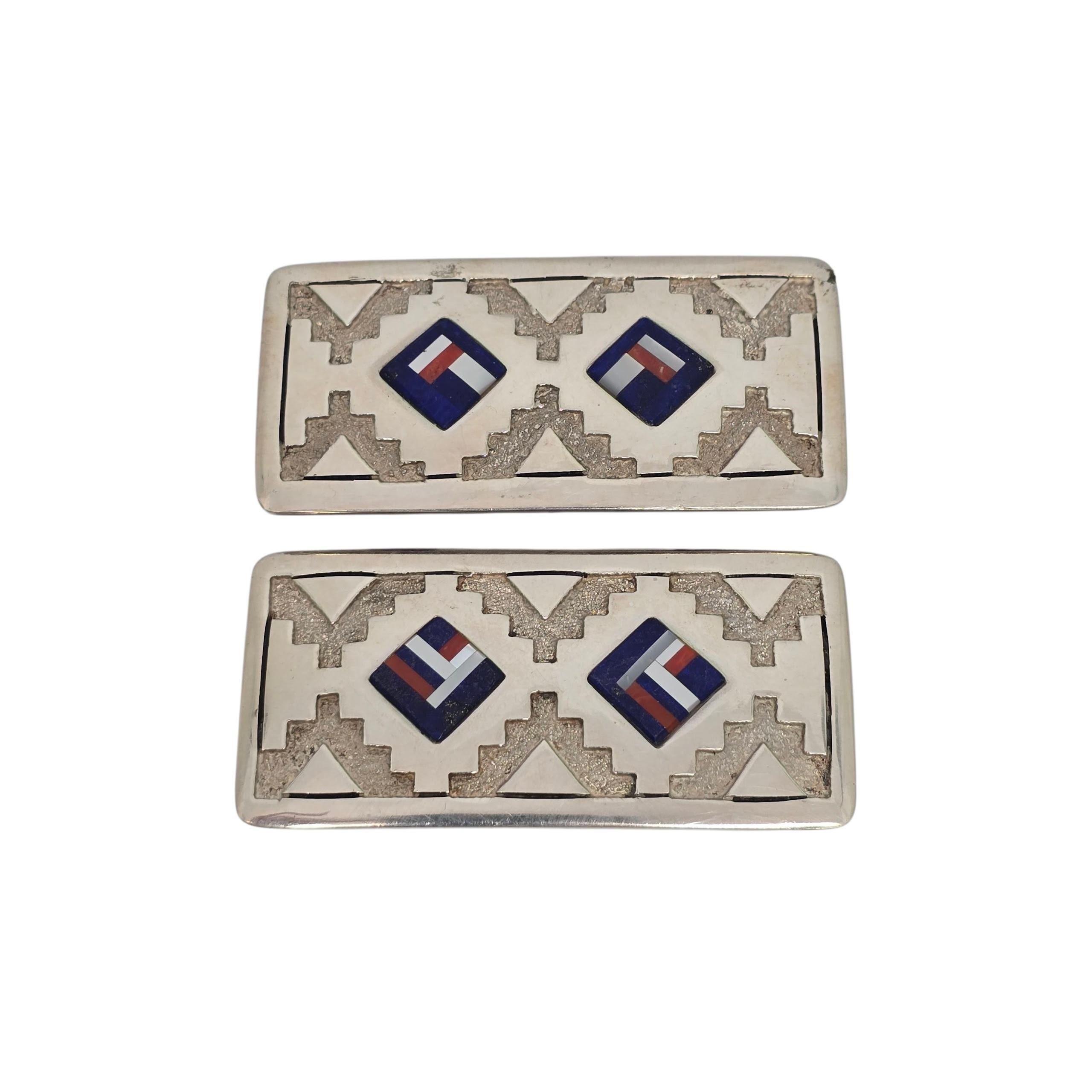 Native American A Stone Sterling Silver Inlay Belt Buckle & Conchos #23616 en vente 1