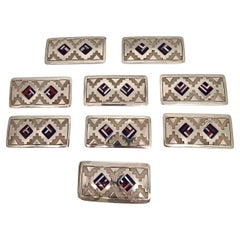 Native American ATB Sterling Silver Stone Inlay Gürtelschnalle & Conchos #23616