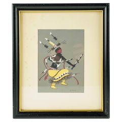 Used Native American Battle Regalia Warrior Mounted Painting