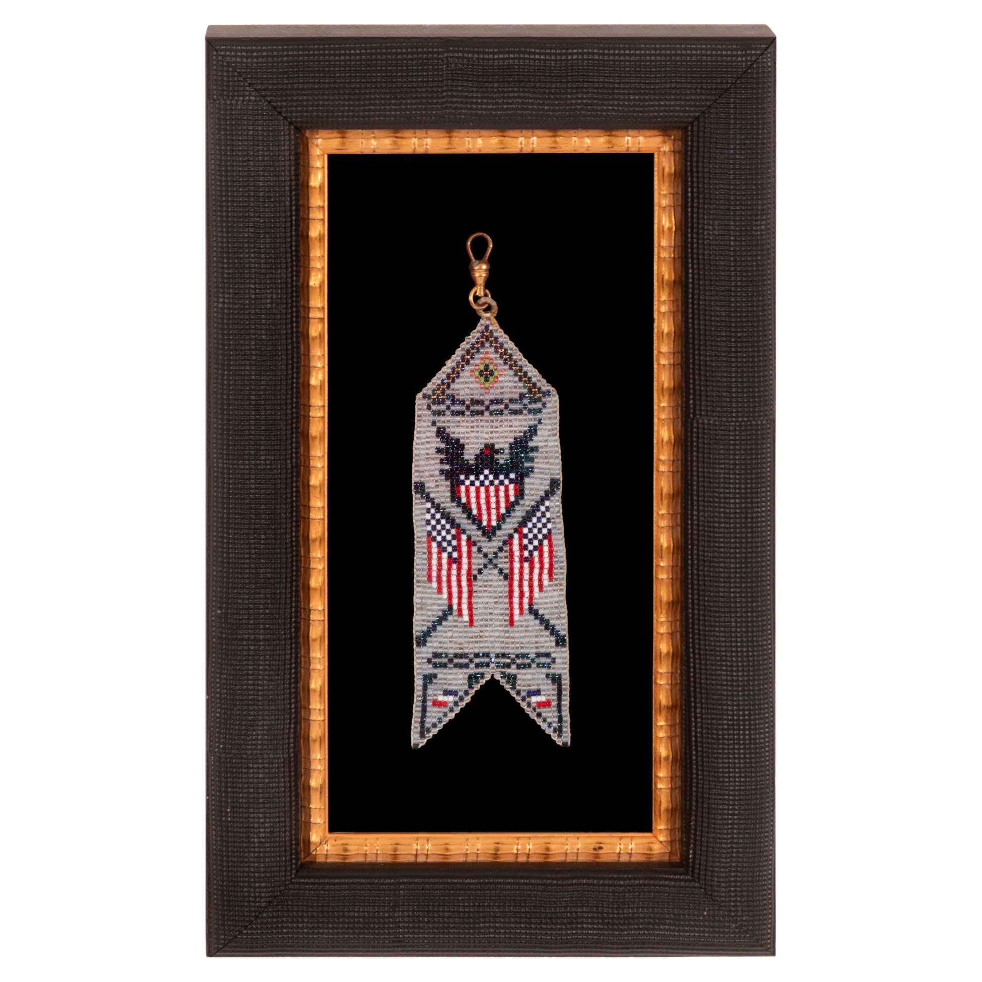 Native American Beaded Watch Fob with Crossed Flags, ca 1915-1920