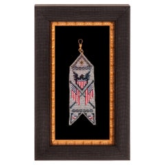 Antique Native American Beaded Watch Fob with Crossed Flags, ca 1915-1920