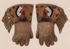 Native American Beadwork Gauntlets with an Chief, ca 1880-90