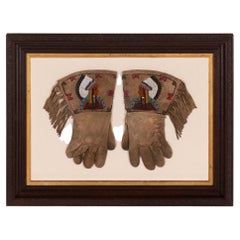 Antique Native American Beadwork Gauntlets with an Chief, ca 1880-90