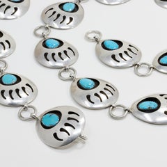 Native American Bear Claw Link Sterling Silver Turquoise Concho Belt