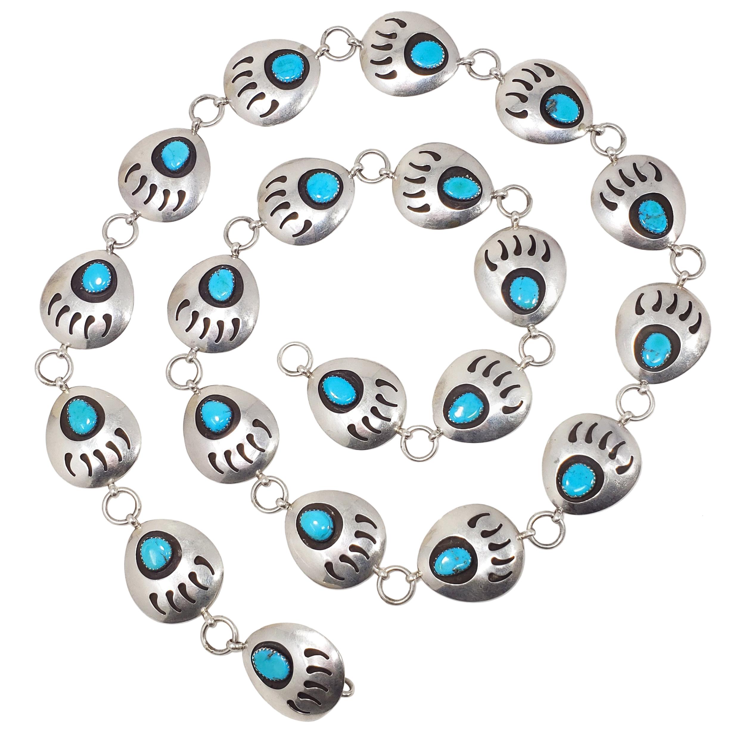Cintura concho in argento sterling e turchese dei nativi americani Bear Claw Link in vendita