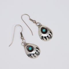 Native American Bear Claw Sterling Silver and Turquoise Dangling Earrings