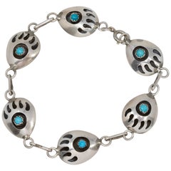Bracciale a maglie in argento sterling e turchese con artiglio d'orso dei nativi americani