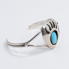 Native American Bear Claw Sterling Silver Tapered Cuff Bracelet with Turquoise